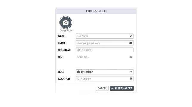 Edit Profile Form Template, User Settings UI Design, Website Input Fields, Account Details Interface, Profile Page Layout, Web Design Element