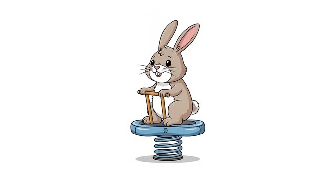 Bunny on a Spring Rider: A cute cartoon bunny character cheerfully bounces on a spring-loaded playground ride, ready for playful adventure.