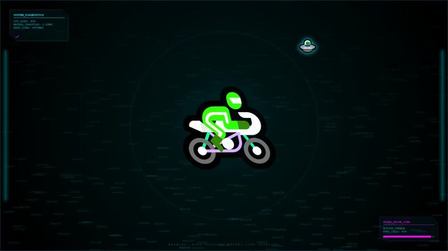 Futuristic digital illustration of a neon motorcyclist in motion