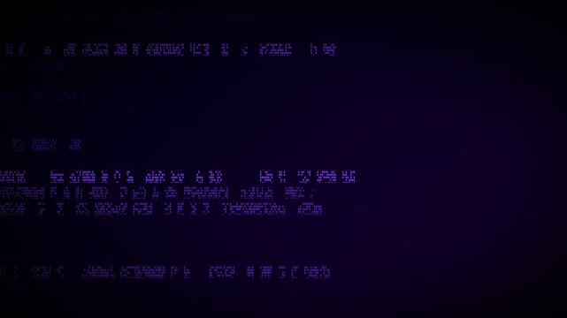 Purple Digital Terminal Code Scrolling and Glitching on Dark Screen