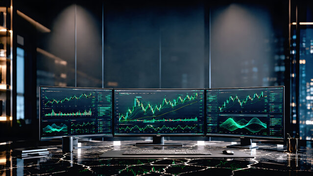 Futuristic Algorithmic Trading Workstation with Stock Market Charts