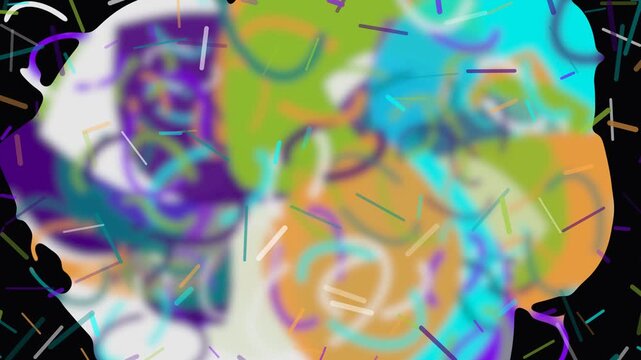 Abstract composition featuring colorful overlapping circular shapes and lines