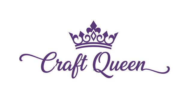 Royal crown design element over calligraphic Craft Queen purple typography logo on a white background.