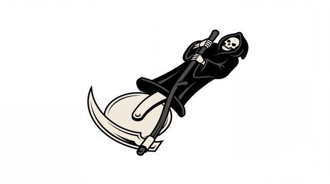 Grim reaper pizza cutter vector icon with scythe blade in isometric view