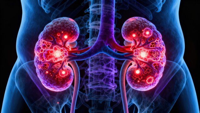 Glomerulonephritis with bilateral glomerular inflammation and damaged filtration barrier in transparent kidneys