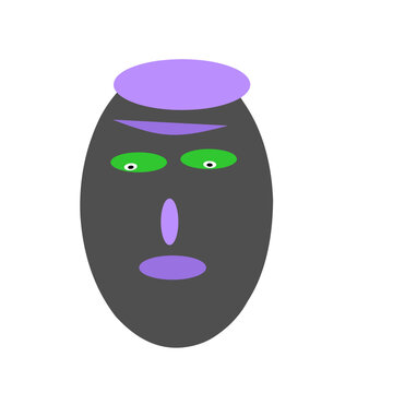Abstract Cartoon Face Character with Green Eyes Vector Illustration