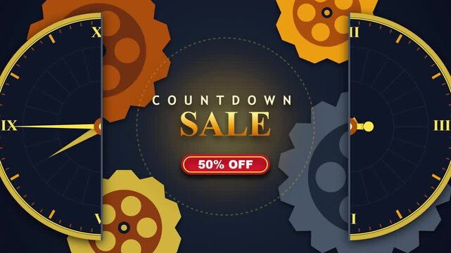 Vintage clock and gears animation for holiday sale countdown
