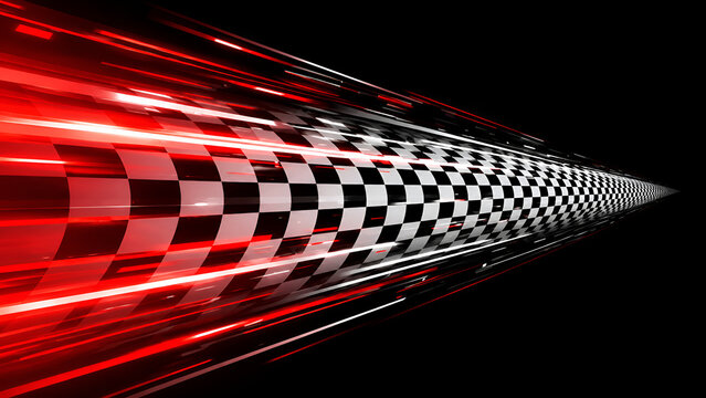 Checkered flag pattern with intense red motion blur streaks representing high speed racing