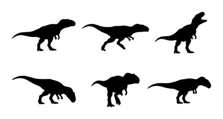 Obraz premium Dinosaur Silhouettes, Tyrannosaurus Rex Vector Icons, Prehistoric Animal Graphics, Jurassic Creature Set