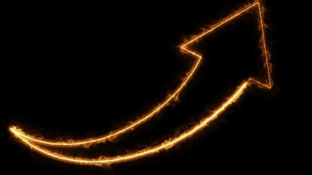 Glowing orange electric fire curved arrow pointing up right animation