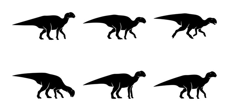 Dinosaur Silhouettes Collection, Prehistoric Iguanodon Icons, Ancient Reptile Vector Set