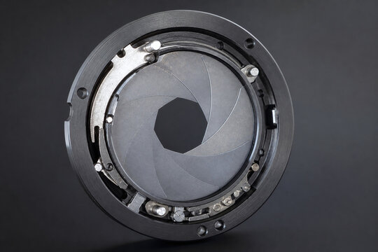 Macro view of camera aperture iris mechanism