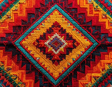 Geometric Diamond Pattern Traditional Ethnic Embroidered Textile Texture