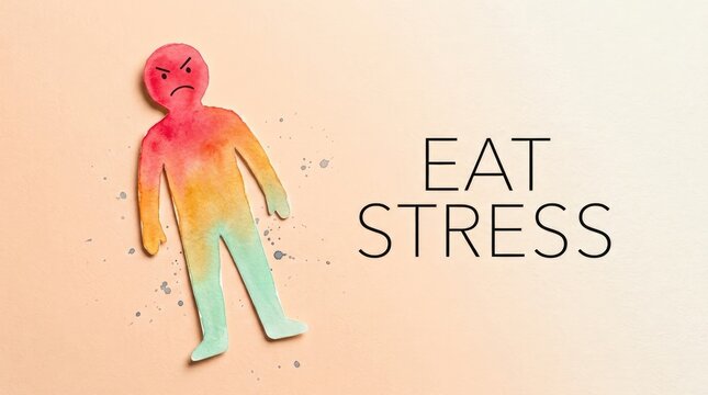 Watercolor paper cutout figure displaying signs of intense emotional stress and anger on peach background