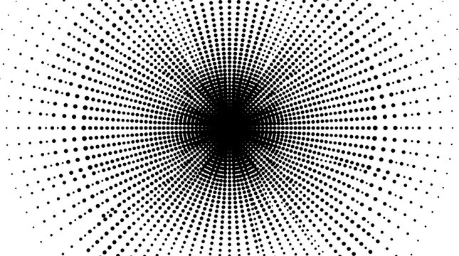 Abstract radial halftone pattern with black square dots on a white background