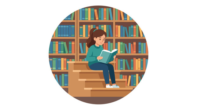 Young Woman Engaged in Reading a Book with Focused Attention.