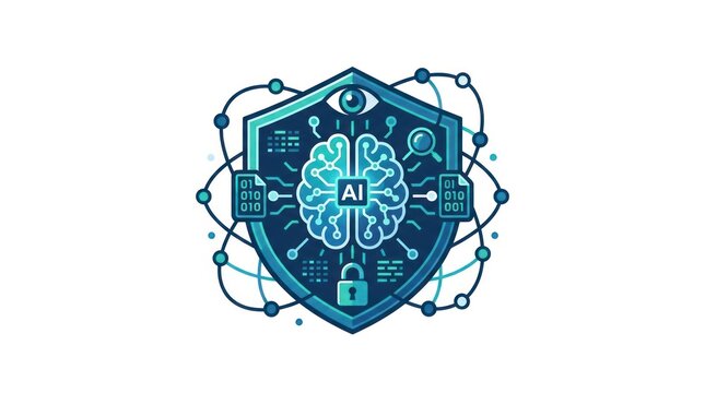 AI brain security shield icon with lock and circuits.