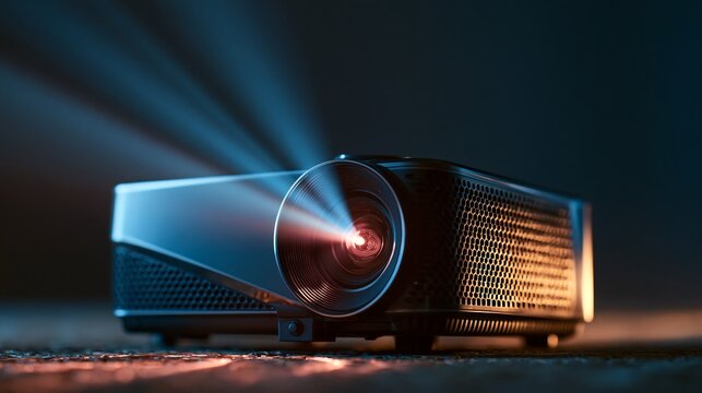Modern multimedia projector projecting bright light isolated on transparent background. Ideal for business presentations, cinema events, and corporate advertising technology.