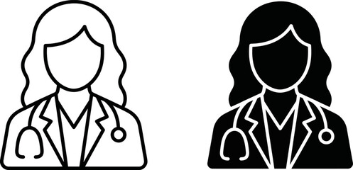 Female doctor icon with stethoscope black and white silhouette style © mahamud