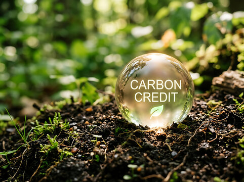 Glass sphere with carbon zero text symbol