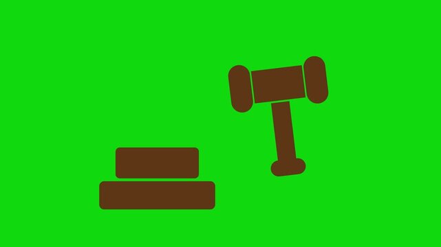 Gavel hitting sound block animation green screen. 4K Video