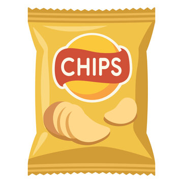 Potato chips snack bag flat vector illustration isolated on white background