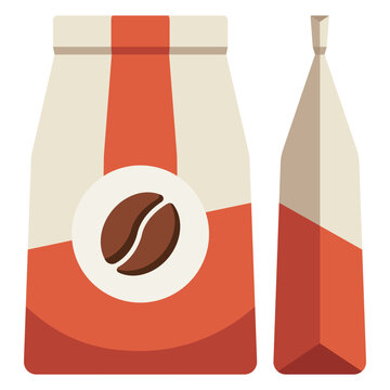 Coffee beans bag pouch package flat vector illustration isolated on white background