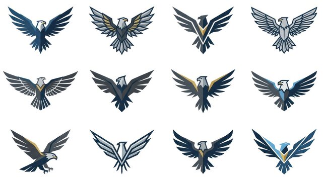 Blue and gray eagle bird of prey icons