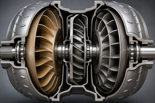 Sectioned torque converter with visible impeller turbine stator