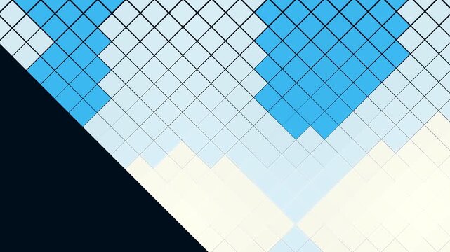 Abstract geometric pattern with blue and grey squares on a white background