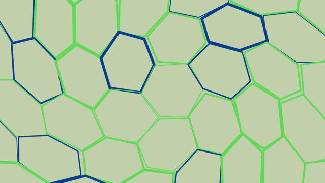 Abstract hexagon pattern vector, geometric cell structure background, green and blue honeycomb mesh for technology and science