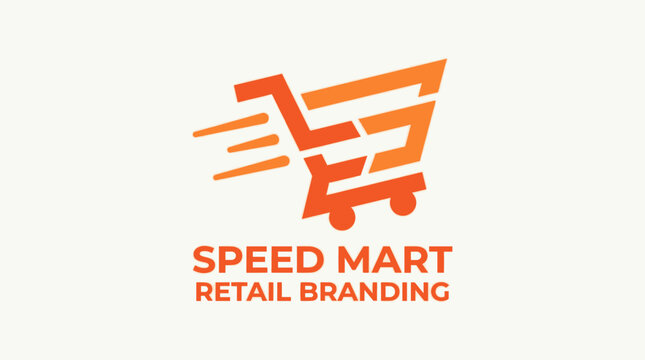 Orange speed mart retail logo with fast shopping cart.