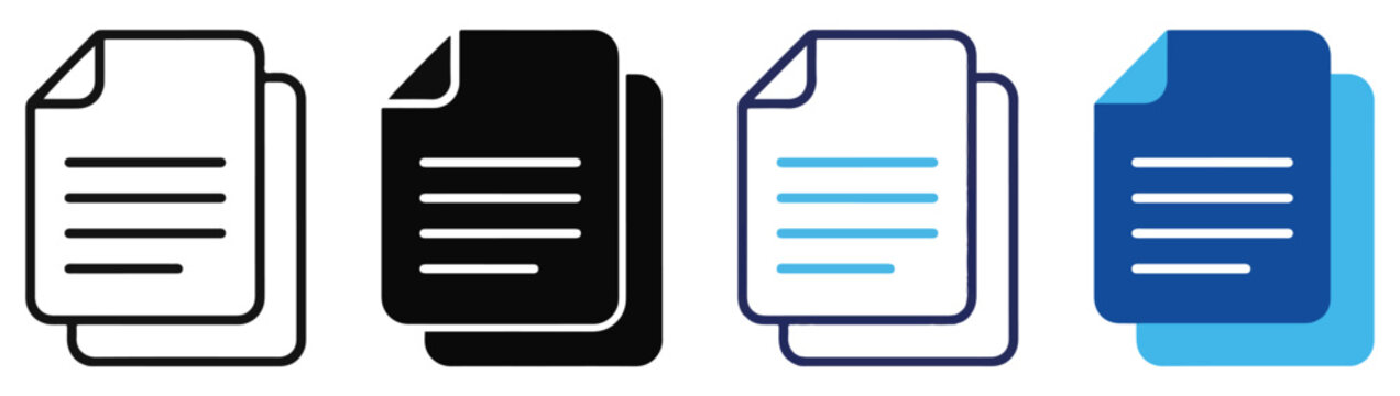 Document page icons for files and records, paper sheets vector illustrations.