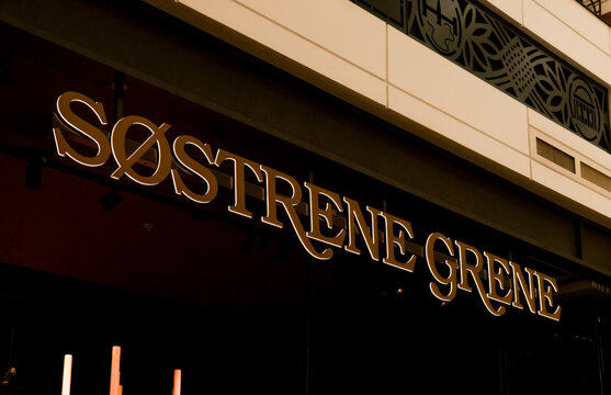 Warsaw, Poland, 20 August 2026. Sostrene Grene brand signage on building facade, displaying retail business in Warsaw shopping center
