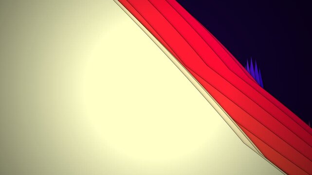 Abstract composition featuring layered red diagonal bands and light gradients