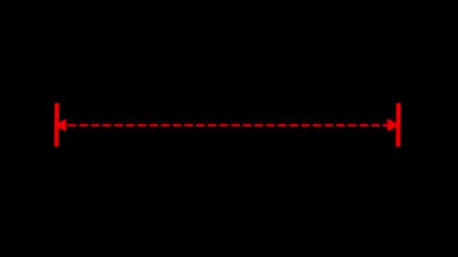 Dotted horizontal double arrow expanding animation between boundary lines, architecture and sizing concept