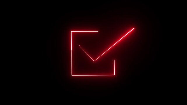 rad Glowing neon light tick mark icon animation neon check mark button and circle neon success on black background