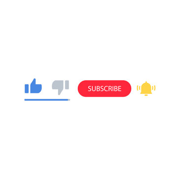 Interactive buttons for video engagement thumb up, thumb down, subscribe, and notification bell