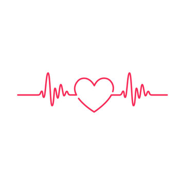 Minimalist red heartbeat line with a central heart symbol illustrating love, health, and vital connection