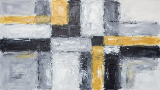 Abstract oil painting with geometric block shapes