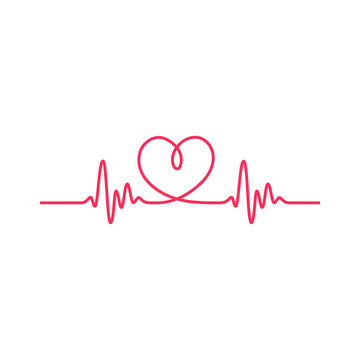 Continuous red heartbeat line forming a romantic heart shape on a clean white background, symbolizing love and health.