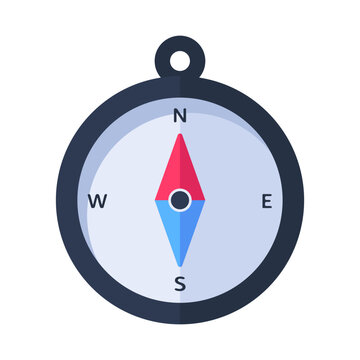 Flat design compass icon for navigation, travel, adventure, and exploration guidance