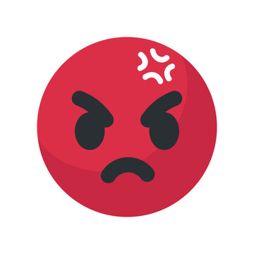 Vivid red round emoji icon expressing intense anger and frustration with furrowed brows