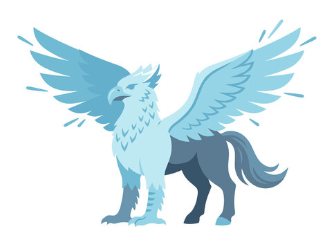 Mythical Blue Griffin Illustration with Spread Wings