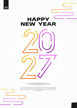 Happy New Year 2027 Colorful Festive Poster on White Background Vector