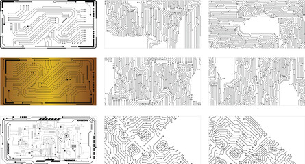 Fototapeta premium Abstract Electrical Circuit Connection Design. Electronic Hardware Trace Pattern Collection