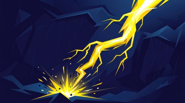 Stylized yellow lightning bolt striking dark rocky ground.
