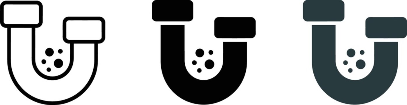 Plumbing pipe icon set featuring clogged debris and sludge elements inside drainage system