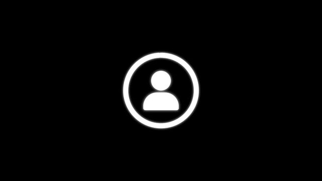 Contact with user icon animation on black background. 
White User Profile Icon in Circle on Black Background, Account and Contact Symbol