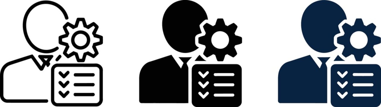 User account settings icons with gear cog and checklist for profile management web interface
